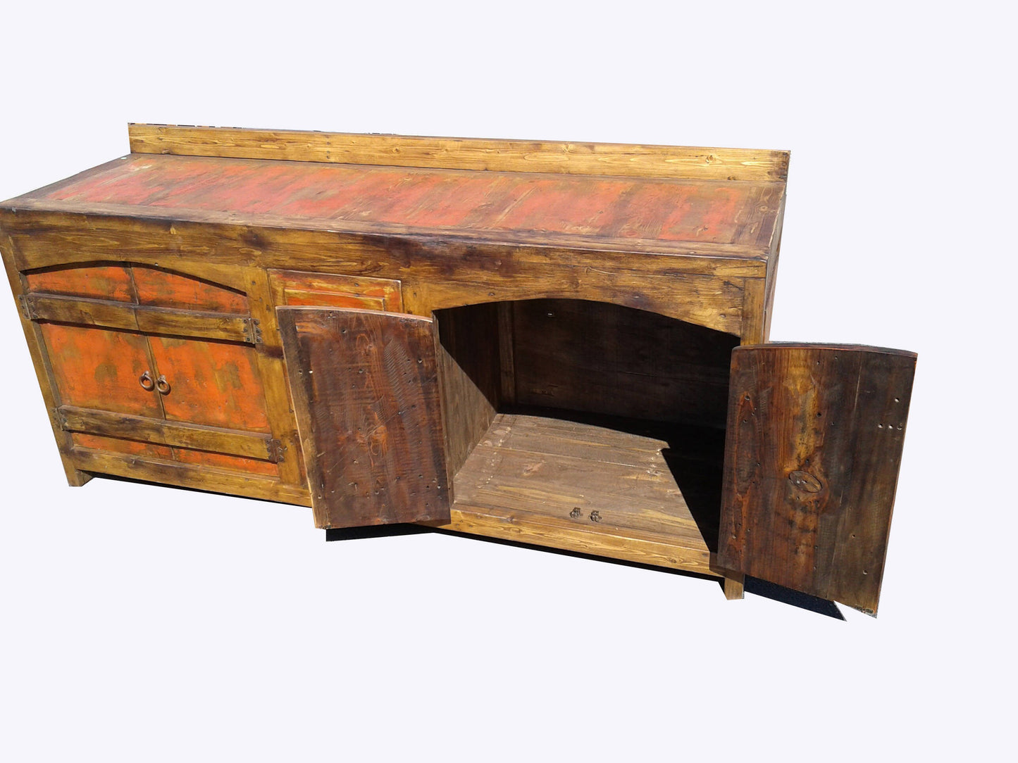 Rustic Redwash Backsplash Bathroom Vanity/ Buffet Cabinet