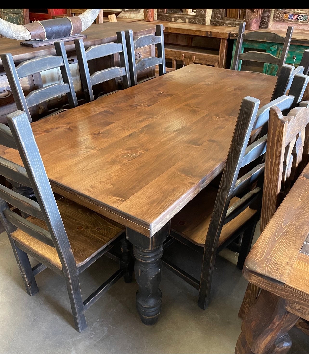 Alder dining table with chairs