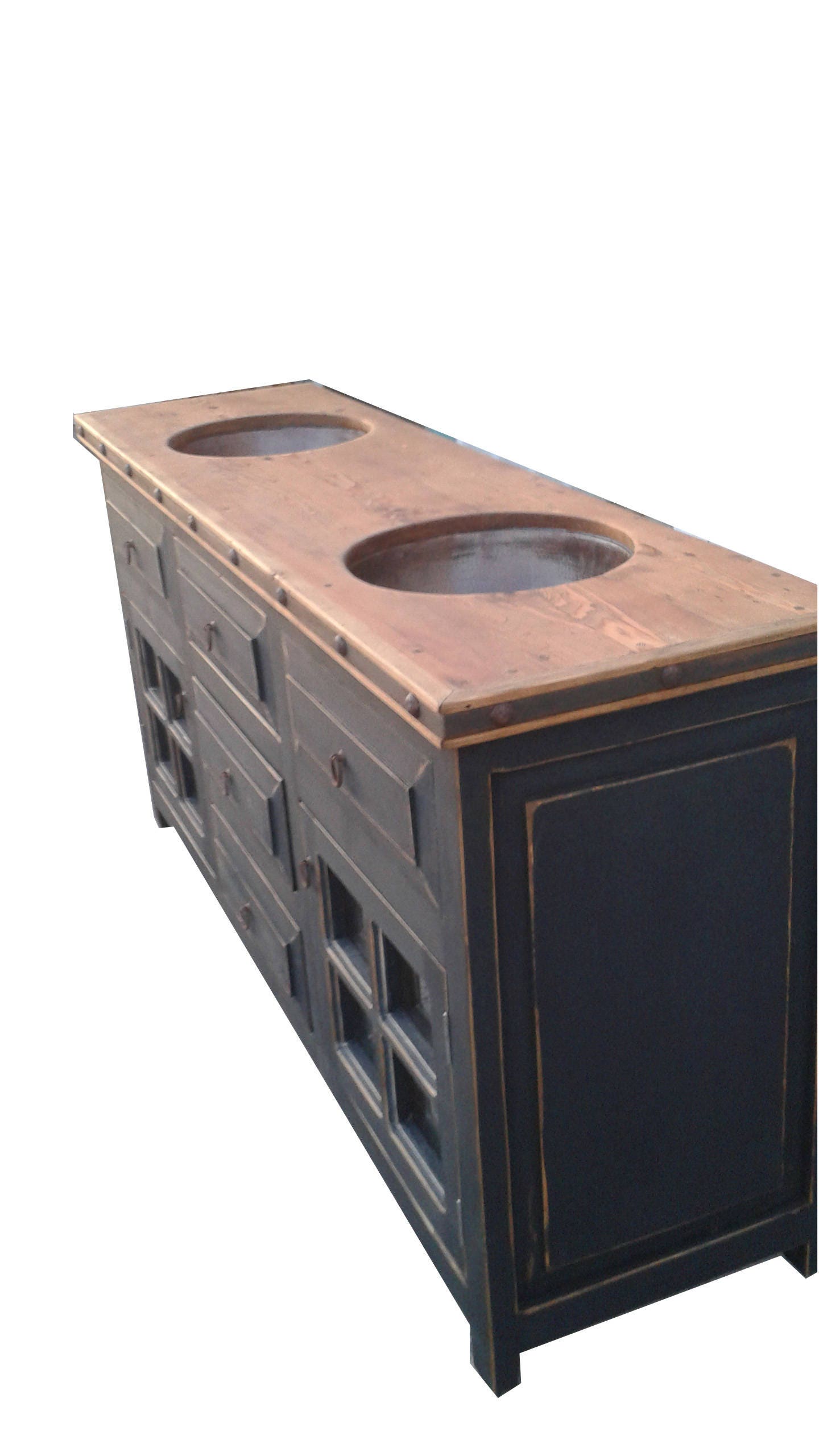 Rustic bathroom vanity glass doors