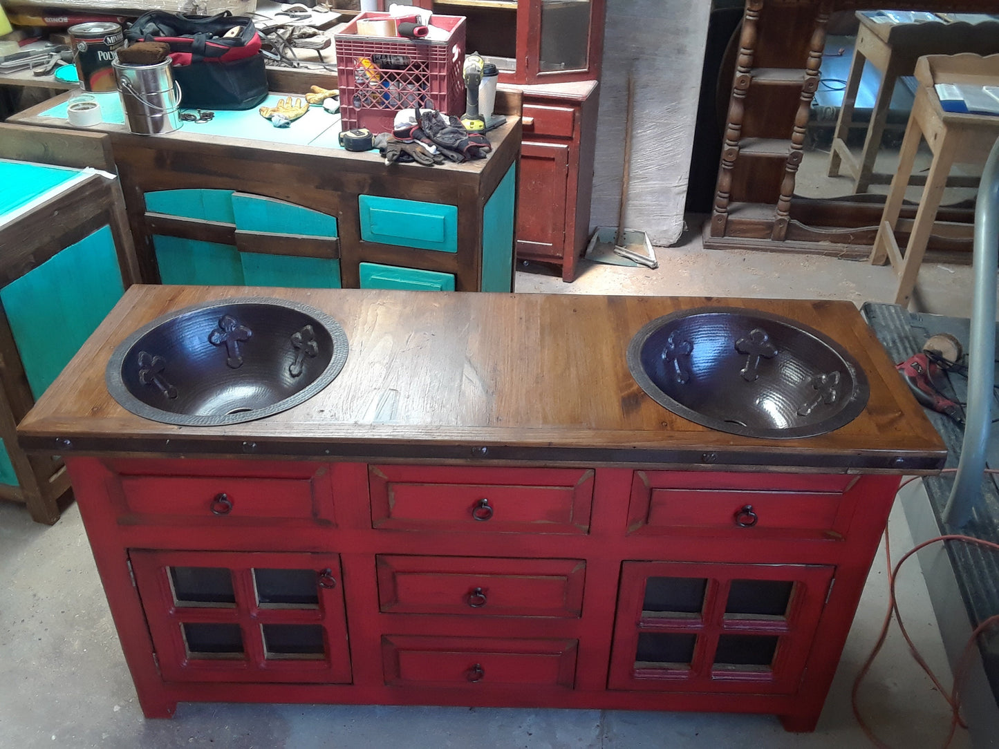 Rustic Red Washed yugo legs Bathroom Vanity