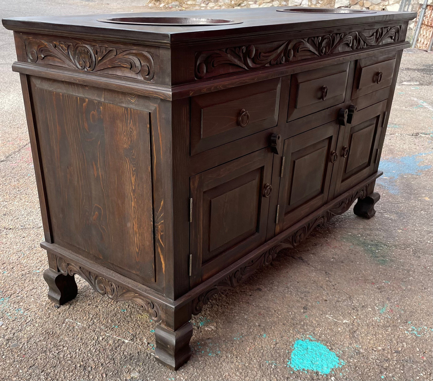 Shipwreck Dark Vanity W/ 2 Copper Sinks Included