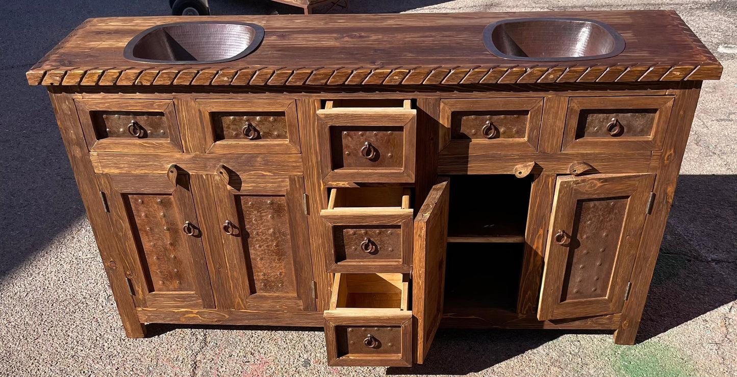 Wirebrush Roped Carved Vanity