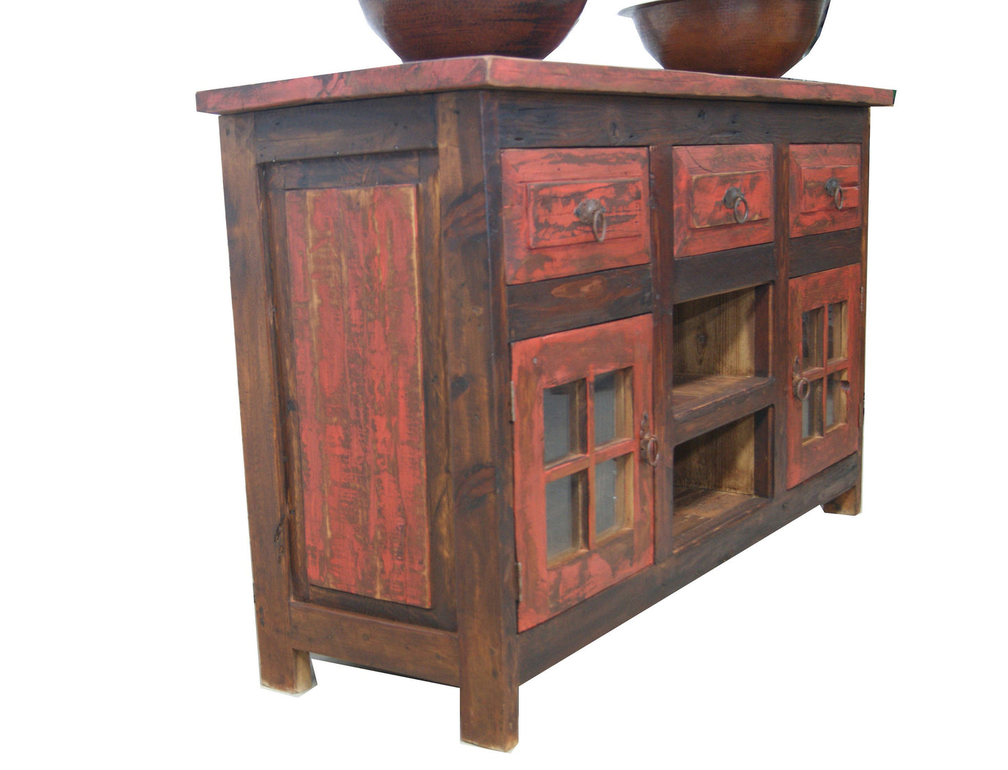 Red Wash Rustic Reclaimed Wood Bathroom Vanity With Storage Cabinet, 60x20