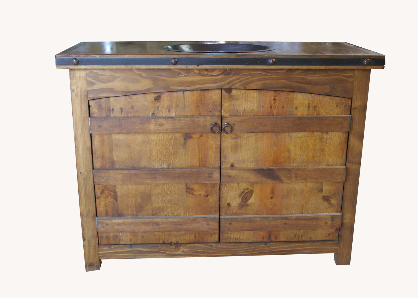 Rustic Bathroom Curved Doors Vanity With Drop in Sink