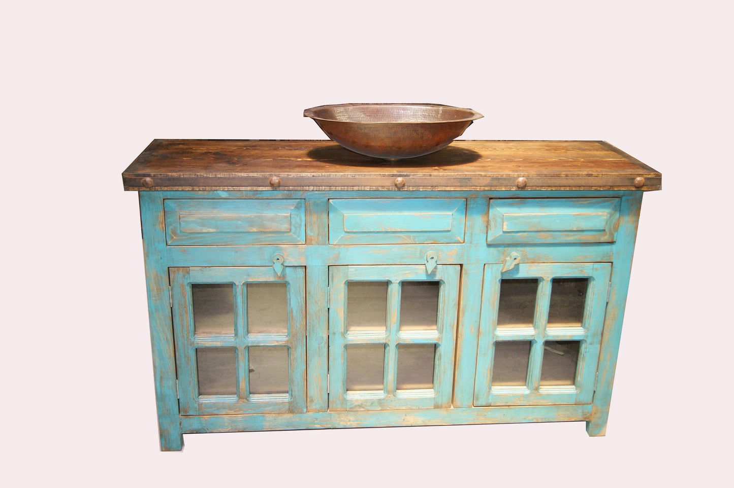 Rustic Bathroom Vanity Turquoise 3-Glass Doors,