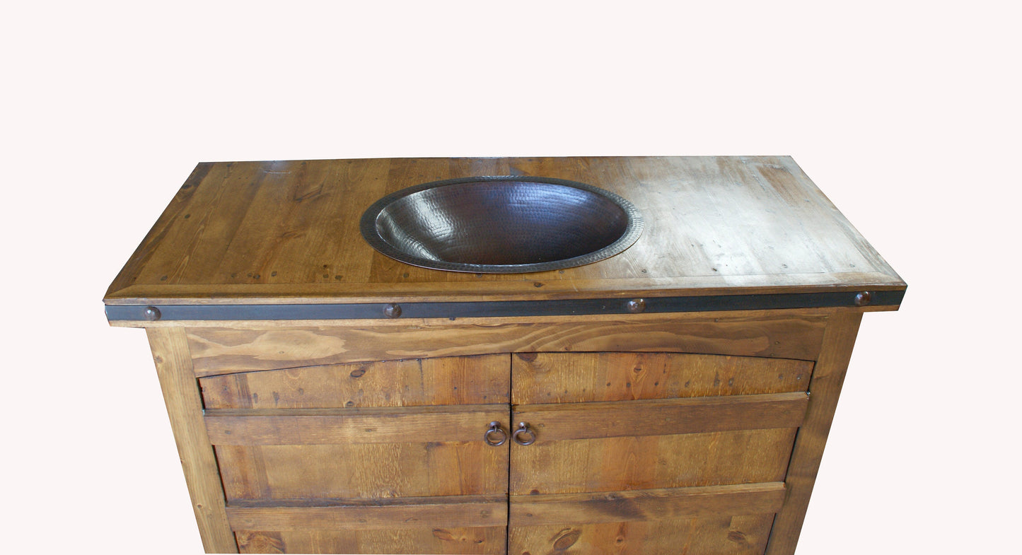 Rustic Bathroom Curved Doors Vanity With Drop in Sink