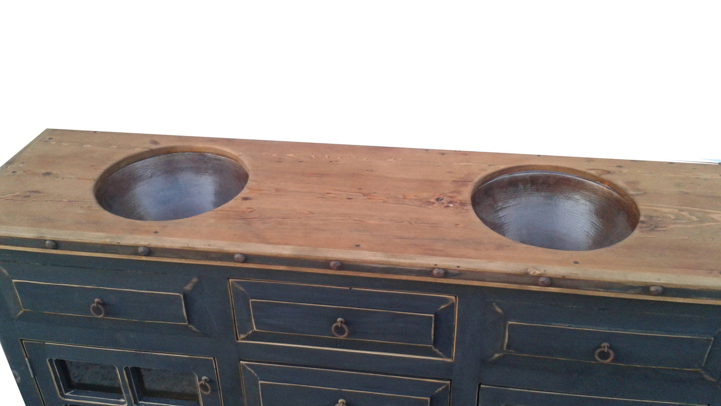 Rustic bathroom vanity glass doors