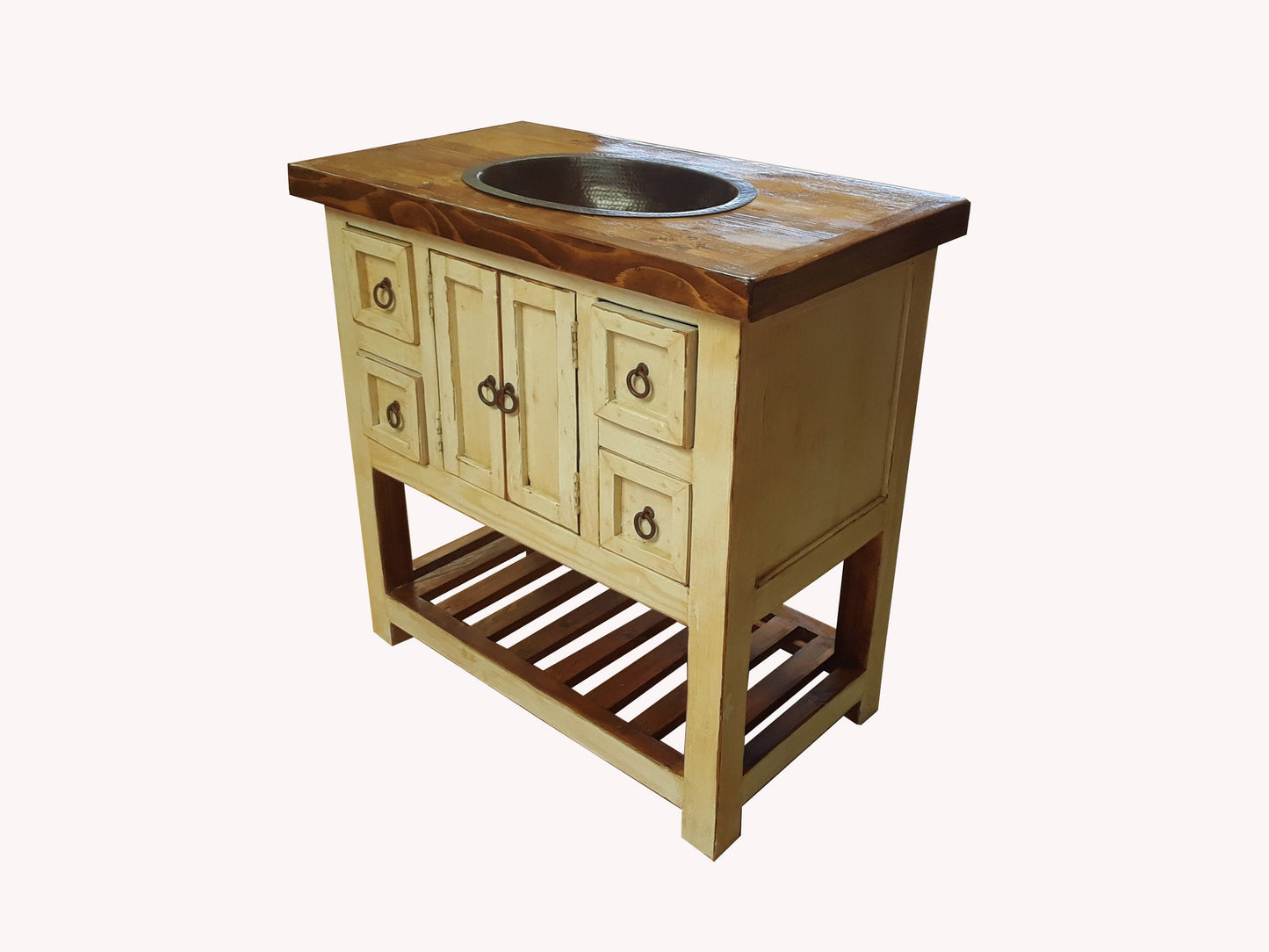 Rustic ladder bottom Old White Weathered Wood Bathroom Vanity