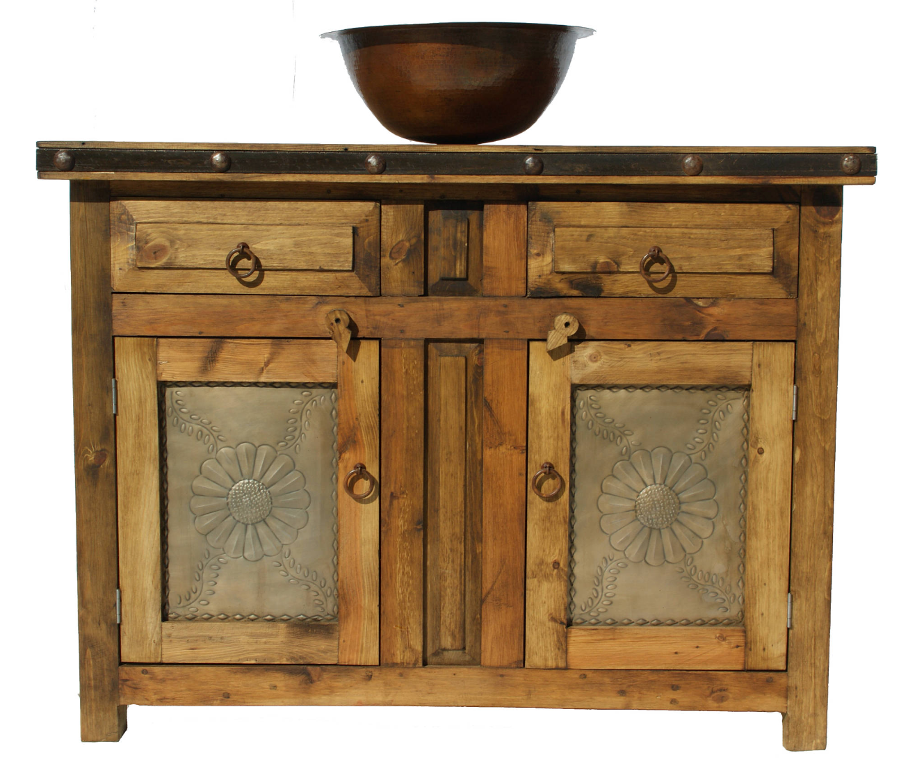 Moreno's - Rustic Flower Tin Bathroom Vanity 36"x22"x36"