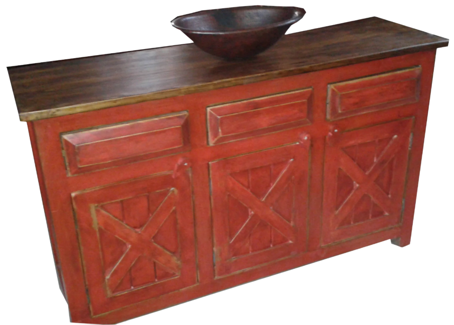 Moreno's - Rustic Red Barn Doors Reclaimed Wood Bathroom Vanity 60"x22"x32