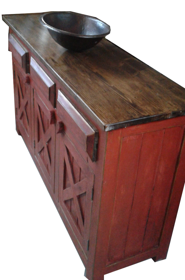 Moreno's - Rustic Red Barn Doors Reclaimed Wood Bathroom Vanity 60"x22"x32