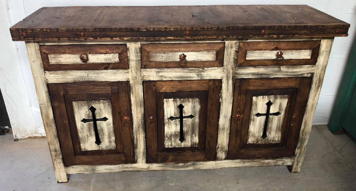 Moreno's - Rustic Templar White Wash Cross Bathroom Vanity