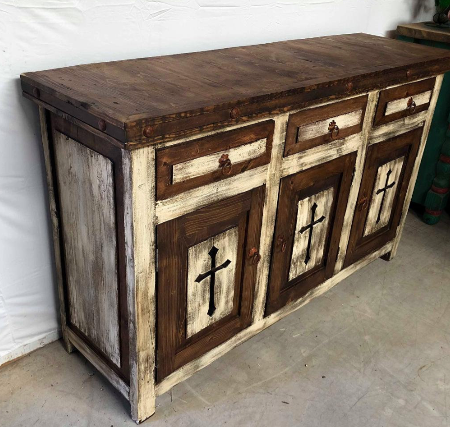 Moreno's - Rustic Templar White Wash Cross Bathroom Vanity