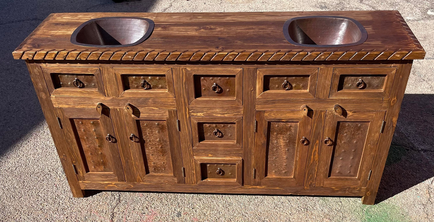 Wirebrush Roped Carved Vanity