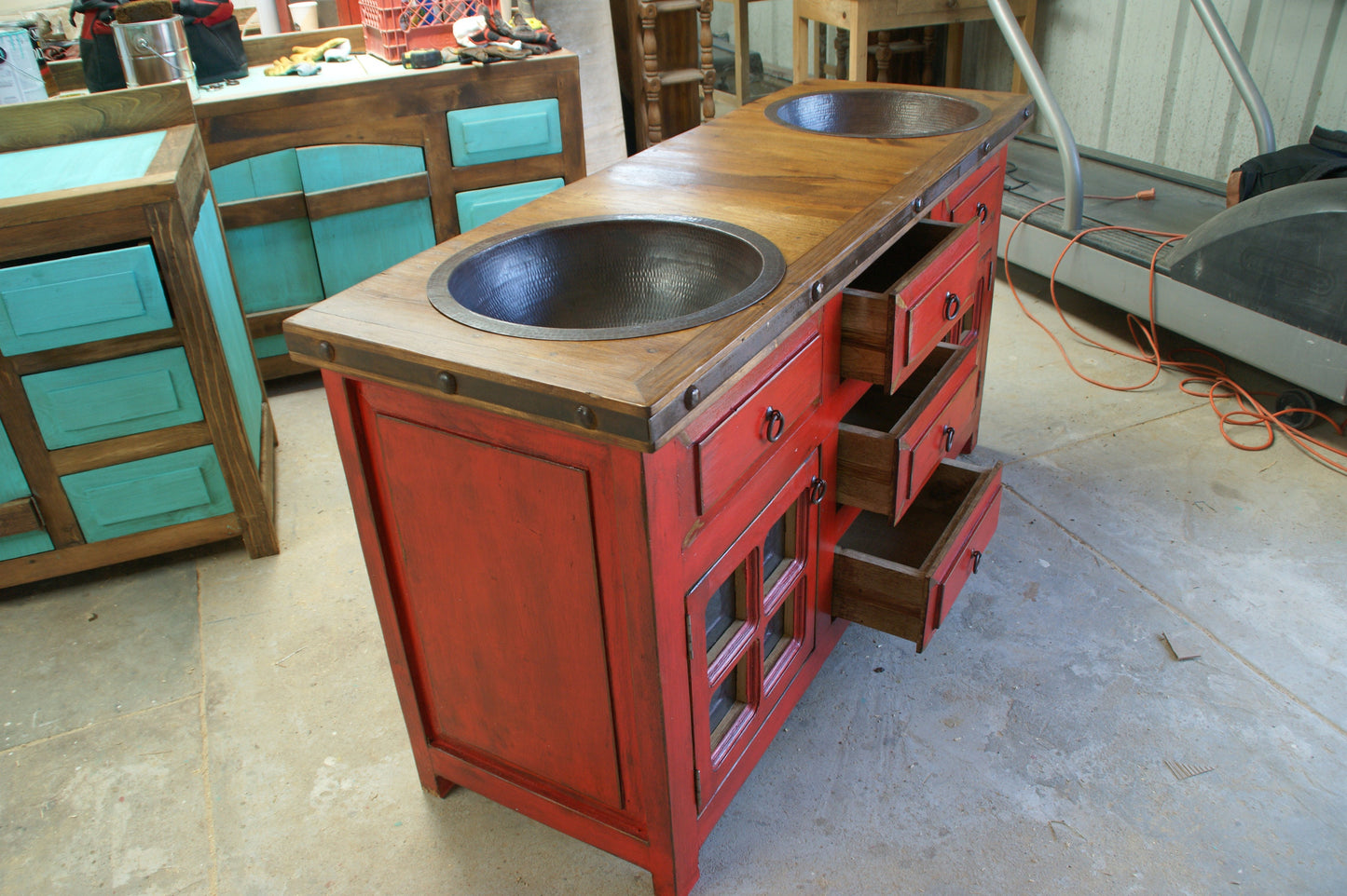 Rustic Red Washed yugo legs Bathroom Vanity