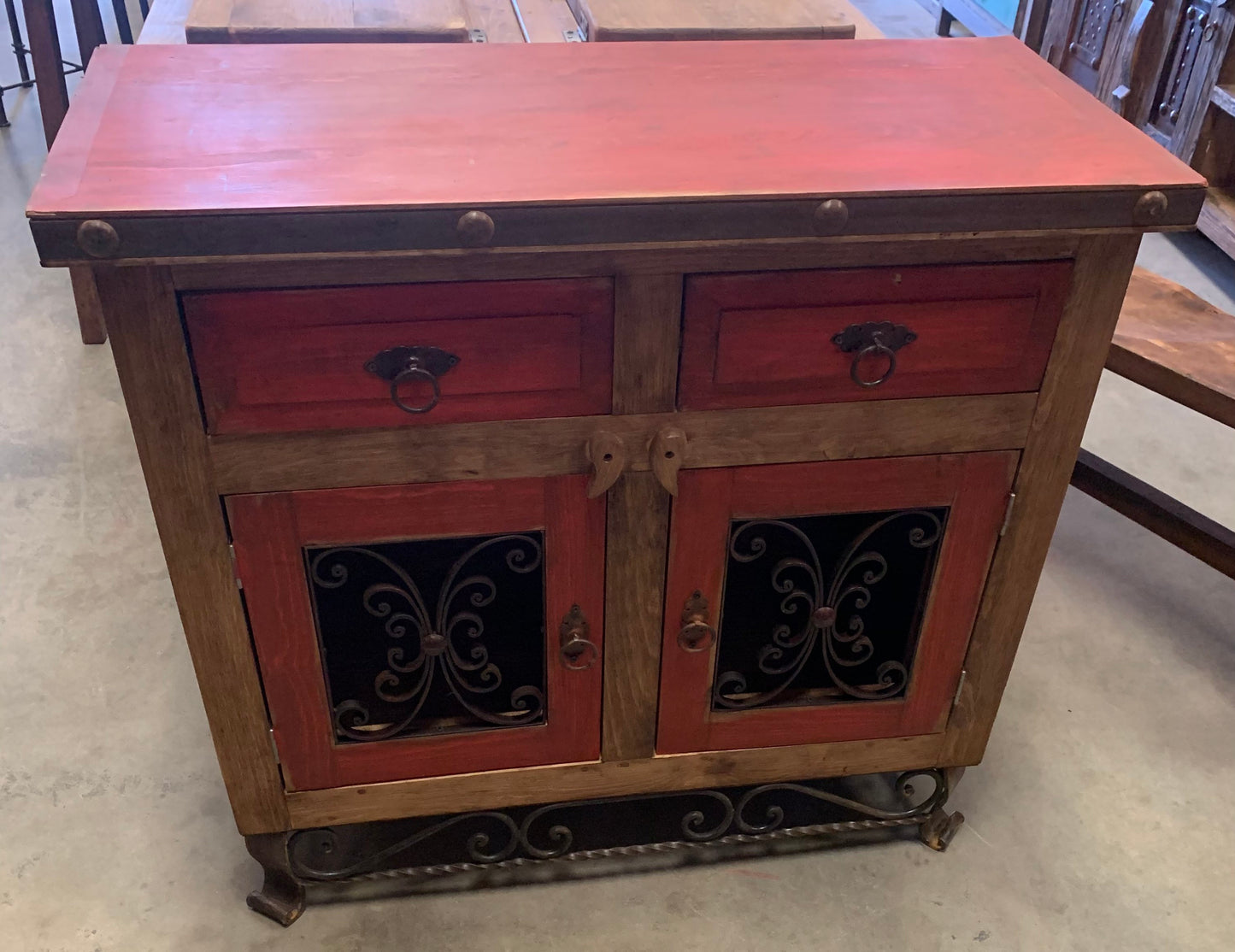 Red iron leg vanity