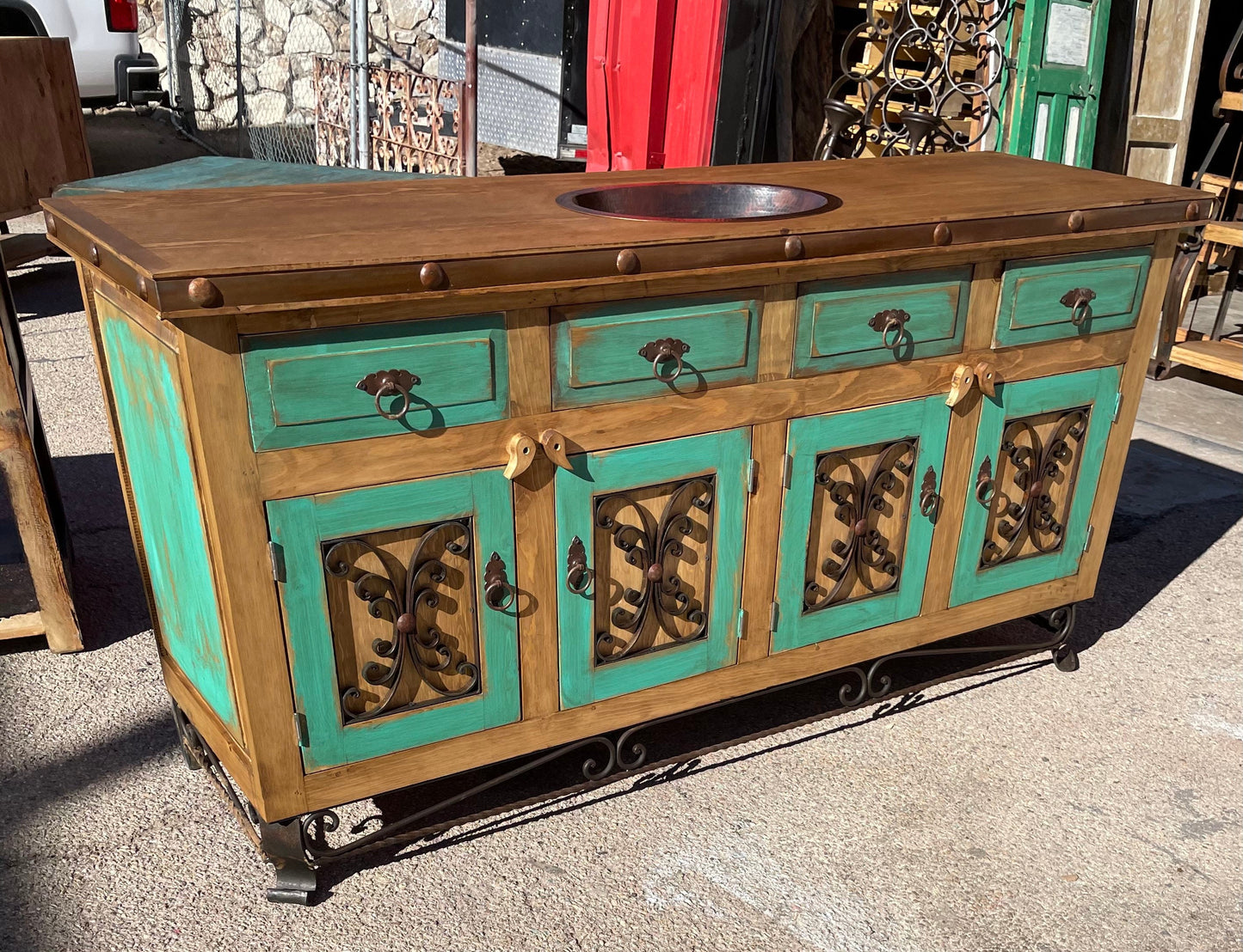Turquoise Iron Base Vanity