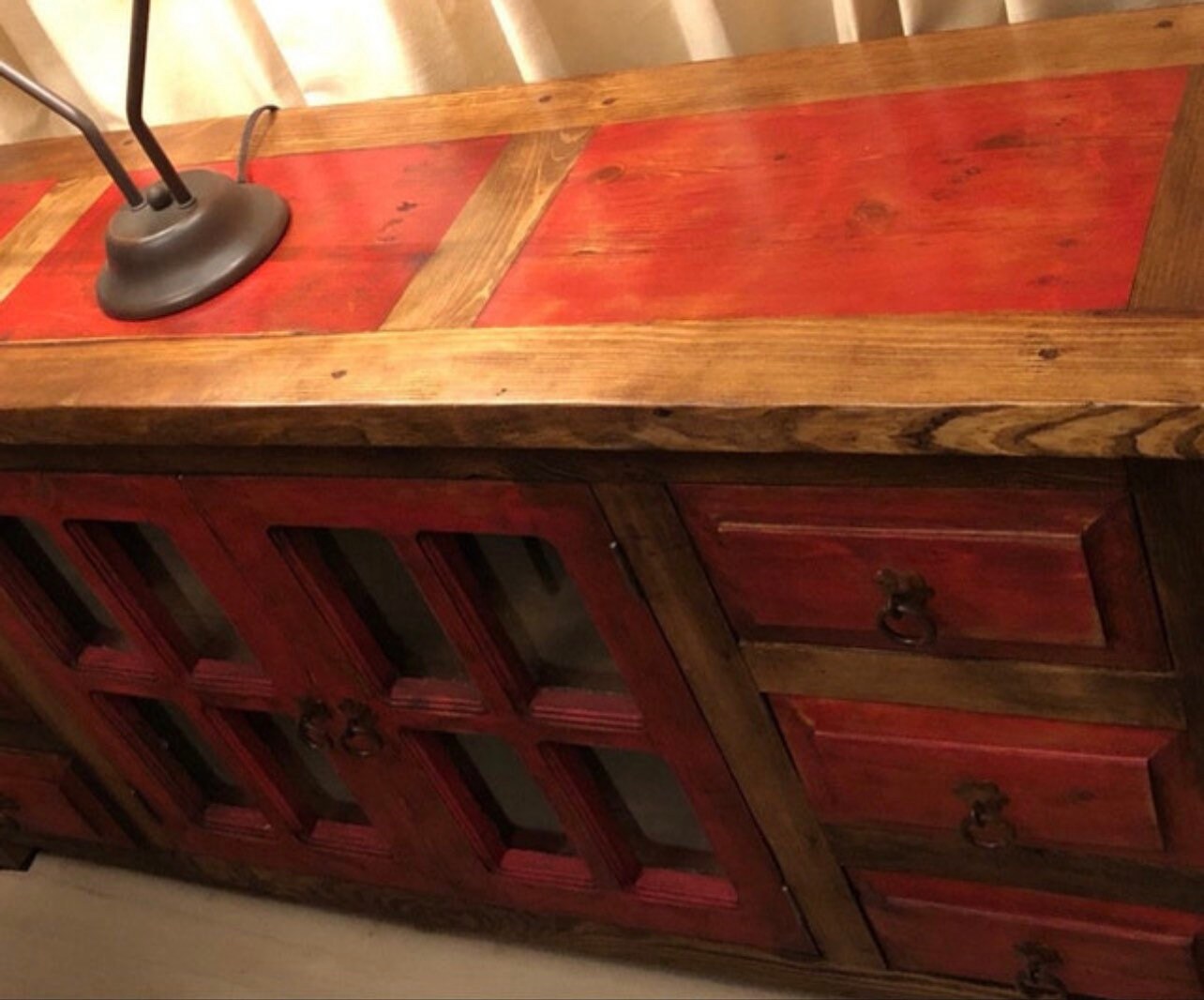 Rustic red washed Bathroom Vanity/ Buffet Cabinet