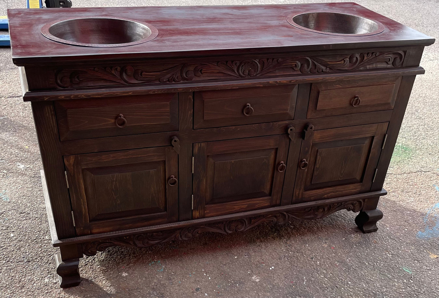 Shipwreck Dark Vanity W/ 2 Copper Sinks Included