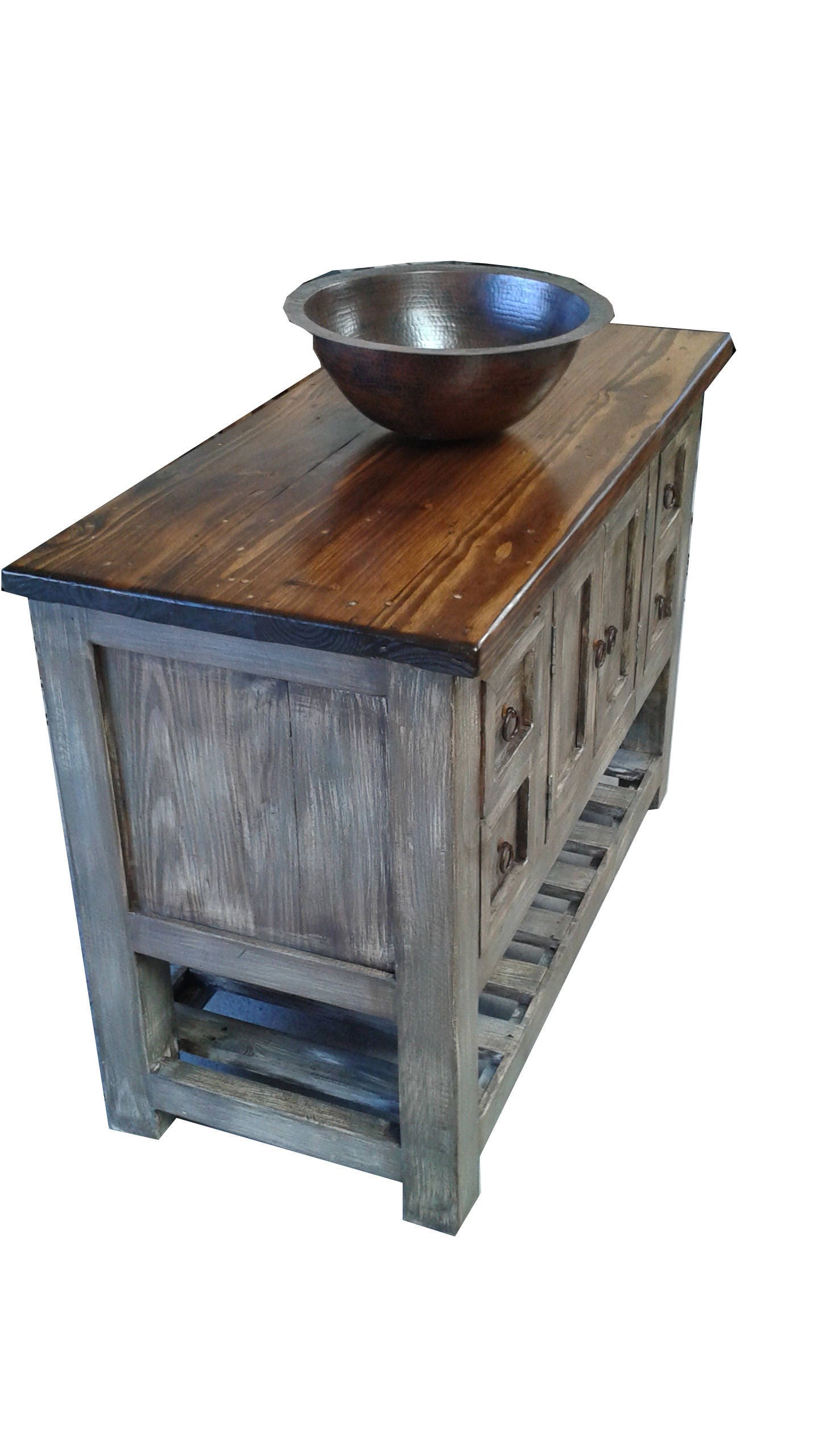 Reclaimed Wood Rustic Bathroom Vanity Distressed Gray Ladder Shelf, 48"x20"x32"