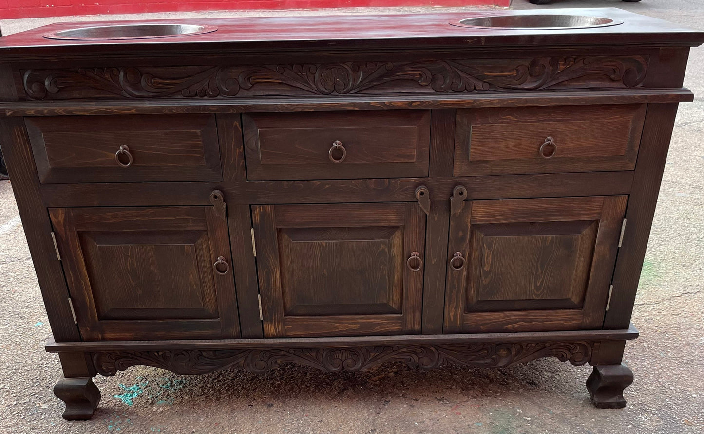 Shipwreck Dark Vanity W/ 2 Copper Sinks Included