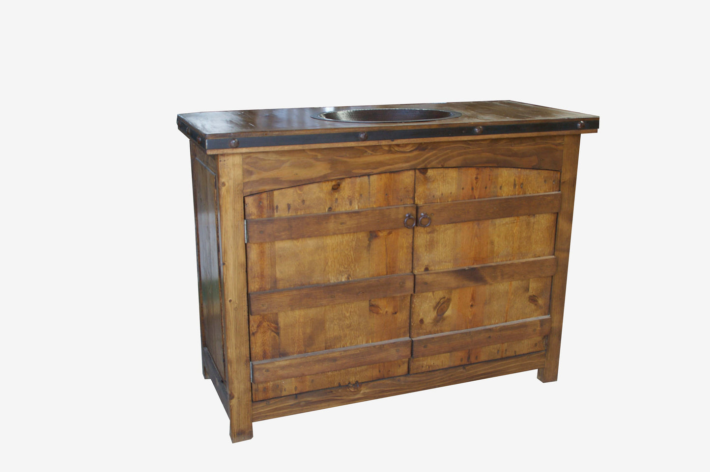 Rustic Bathroom Curved Doors Vanity With Drop in Sink