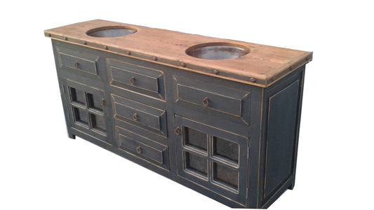 Rustic bathroom vanity glass doors