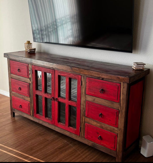 Rustic red washed Bathroom Vanity/ Buffet Cabinet