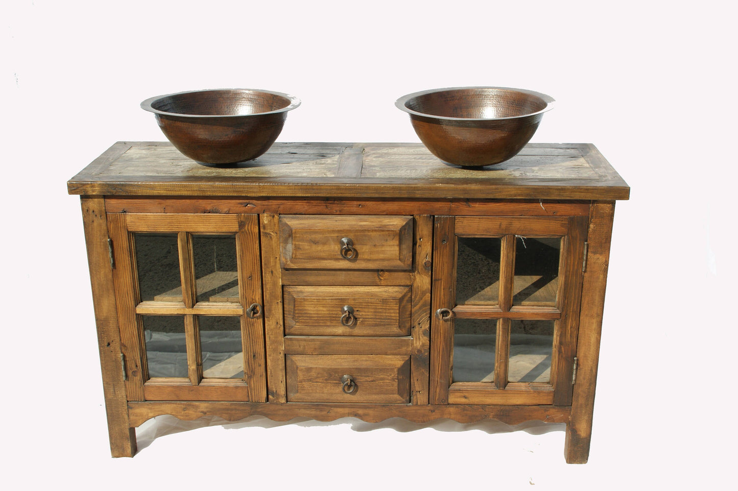 Custom Rustic Bathroom Vanity 48" wide Glass Doors