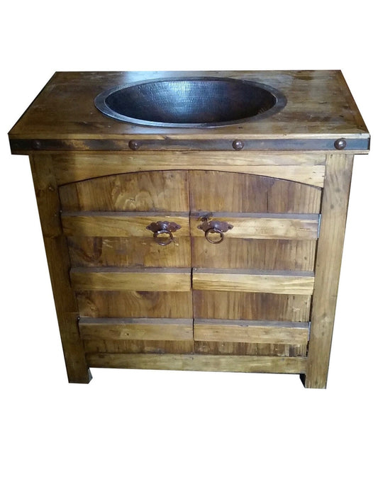 Rustic Bathroom Curved Doors Vanity With Drop in Sink