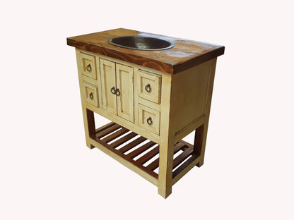 Rustic ladder bottom Old White Weathered Wood Bathroom Vanity