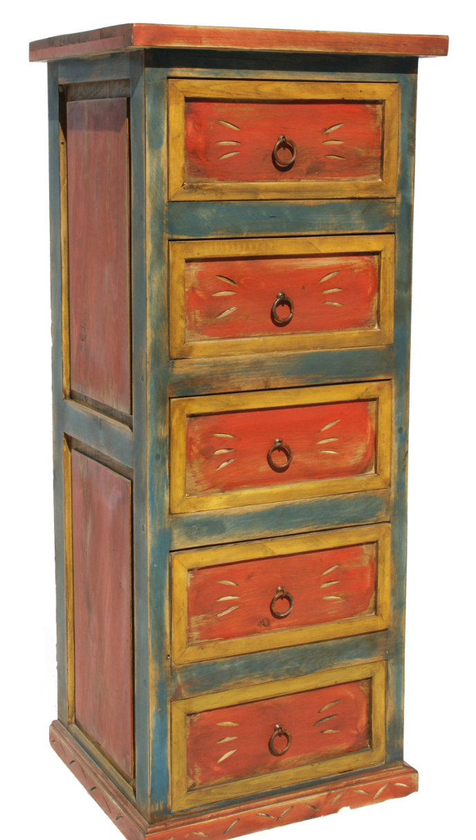 colorful dresser Moreno's - Rustic Spanish Wood Multi-Color 5 Drawers Bedroom Dresser – Moreno's