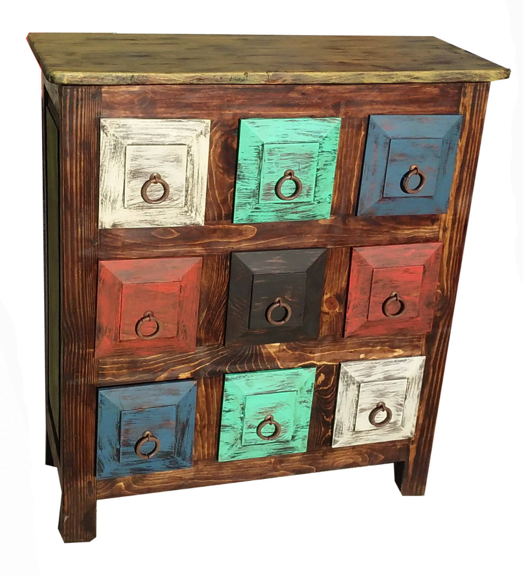 Moreno's - Rustic Multi-Color 9 Small Drawers Bedroom Dresser