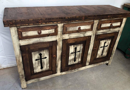 Moreno's - Rustic Templar White Wash Cross Bathroom Vanity
