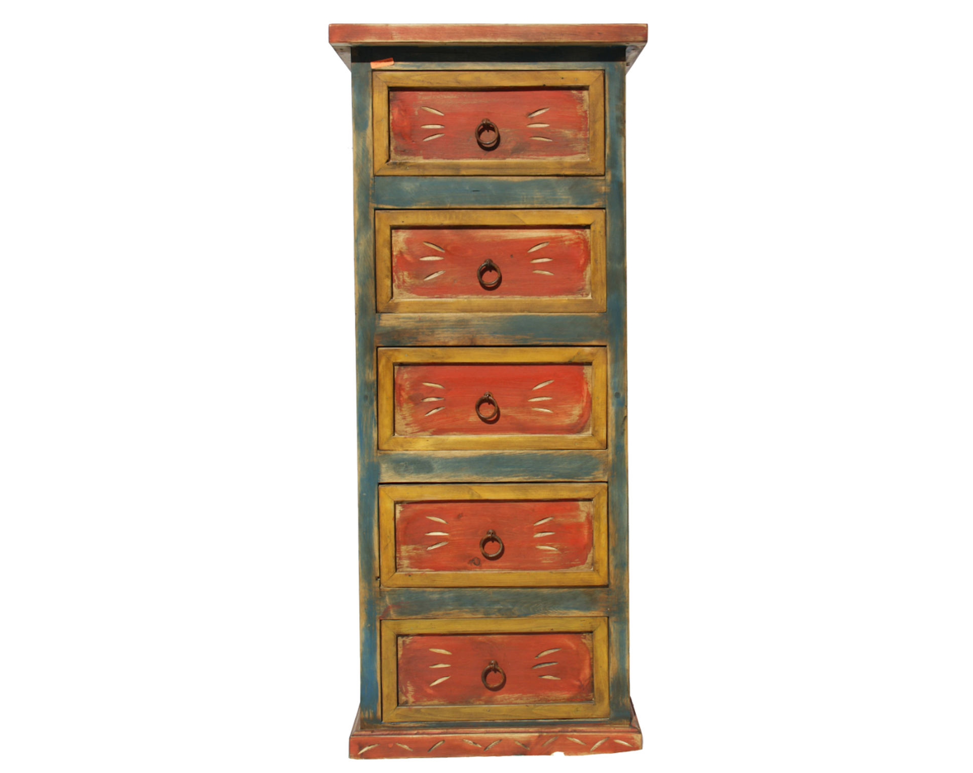 Moreno's - Rustic Spanish Wood Multi-Color 5 Drawers Bedroom Dresser