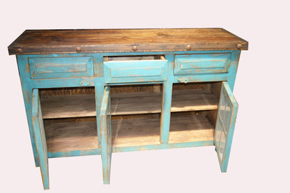 Rustic Bathroom Vanity Turquoise 3-Glass Doors,