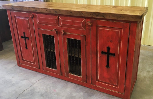 Rustic Red Large Buffet or Dresser.