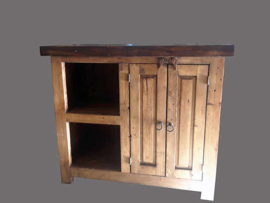 Rustic Reclaimed Wood Bathroom Vanity With Shelves, 48"x20 "x32"