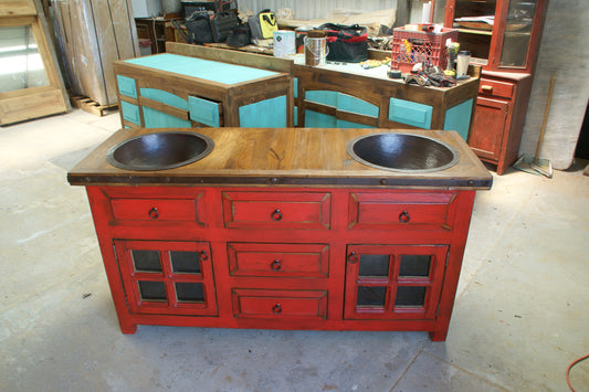 Rustic Red Washed yugo legs Bathroom Vanity