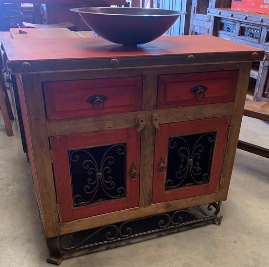 Red iron leg vanity