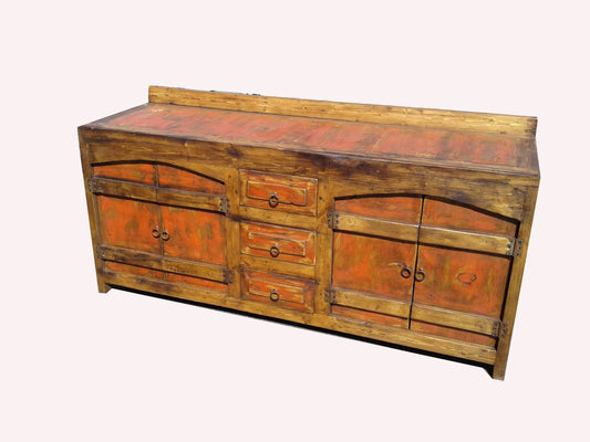 Rustic Redwash Backsplash Bathroom Vanity/ Buffet Cabinet
